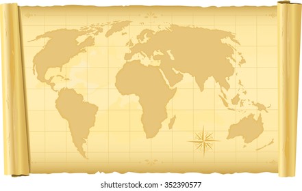 Antique world map on parchment