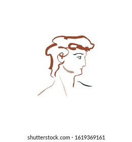 Antique Young Man Statue Head Sketch Line Illustration Minimalism Vector Art