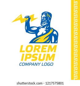 Antique Zeus with lightning in hand. Logo company for the installation of electrical networks