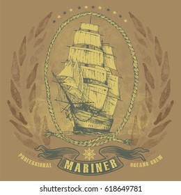 Antiqued sailing ship emblem