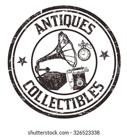 Antiques and collectibles grunge rubber stamp on white background, vector illustration