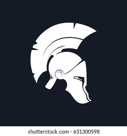 Antiques Greek Helmet, Silhouette Roman Helmet for Head Protection Warrior with a Crest of Feathers or Horsehair with Slits for the Eyes and Mouth, Black and White Vector Illustration