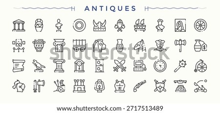 Antiques icon. Museum icon set. Vector icons collection. Included heritage, historical, culture, old, art and more. Editable stroke. Vector collection.