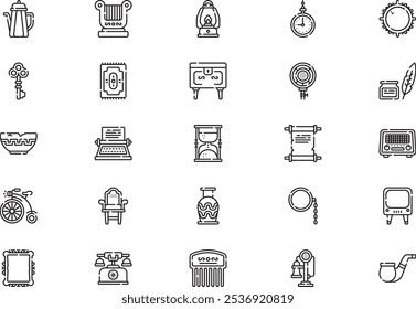 Antiques icons collection is a vector illustration with editable stroke.