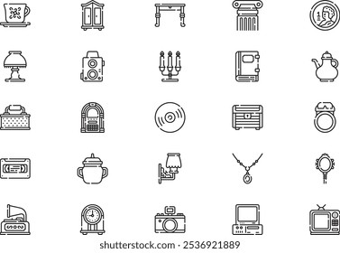 Antiques icons collection is a vector illustration with editable stroke.