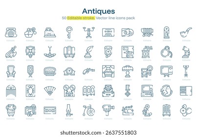 Antiques line icon pack. Antiques Stroke icon set. Editable Stroke icon