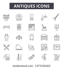 Antiques line icons, signs set, vector. Antiques outline concept, illustration: antique,element,deold,art