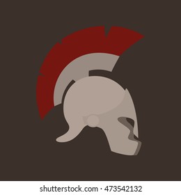 Antiques Roman or Greek Helmet Isolated , Helmet with a Red Crest of Feathers or Horsehair with Slits for the Eyes and Mouth, Vector Illustration 