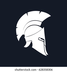 Antiques Roman Helmet, Silhouette Greek Helmet for Head Protection Soldiers with a Crest of Feathers or Horsehair with Slits for the Eyes and Mouth, Black and White Vector Illustration 