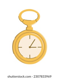 Antiques watch concept. Vintage and old item. Golden clocks with place for pedant. Style and trend, vintage accessory. Template, layout and mock up. Cartoon flat vector illustration