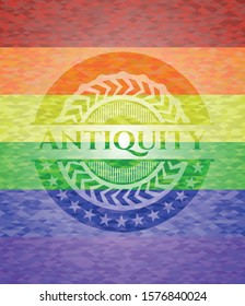 Antiquity on mosaic background with the colors of the LGBT flag