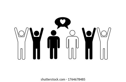 Anti-Racism flat icon white human and black human love each other on white background