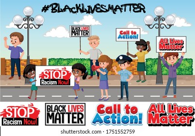 Anti-racism protesters  at the city illustration
