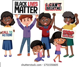 Anti-racism protesters on white background illustration