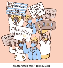 Antiracism protesters poster on beige backdrop. Antiracist protest for invitation or gift card, social banner or media blog, flyer. Phone case or cloth print. Doodle style stock vector illustration