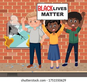 Anti-racism protesters at the street illustration