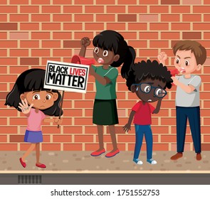 Anti-racism protesters at the street illustration