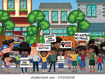 Anti-racism protesters at the street illustration