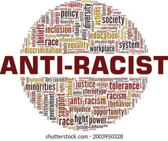 Anti-Racist vector illustration word cloud isolated on a white background.