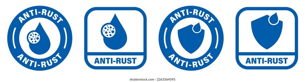 Anti  rust signs isolated white  Vector labels for metal products  Corrosion resistant signs set 