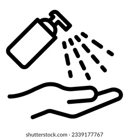 Antiseptic alcohol spray line icon. Clean hand with hygienic gel outline style pictogram on white background. Sanitize to prevent Covid-19 for mobile concept and web design. Vector graphics