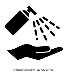 Antiseptic alcohol spray solid icon. Clean hand with hygienic gel glyph style pictogram on white background. Sanitize to prevent Covid-19 for mobile concept and web design. Vector graphics