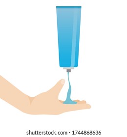 Antiséptico aplicado a las manos. Ilustración vectorial, productos de higiene.