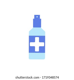 Antiseptic in a bottle with a spray. Vector illustration, flat cartoon design.