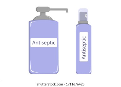 Antiseptic bottles vector illustration. Antiseptic dispenser and sprey. Defend yourself and fight the viruses.