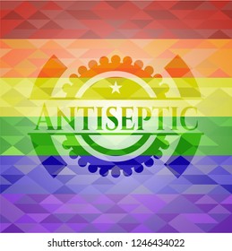Antiseptic emblem on mosaic background with the colors of the LGBT flag