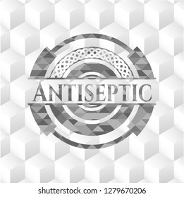 Antiseptic grey emblem with geometric cube white background