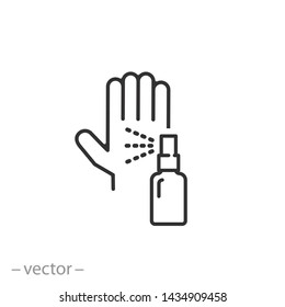 antiseptic for hands icon, spray bottle, treatment of hands with antiseptic, line symbol on white background - editable stroke vector illustration eps10