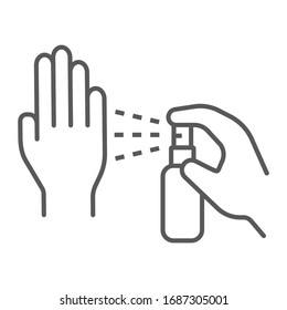Antiseptic for hands thin line icon, wash and hygiene, antibacterial spray sign, vector graphics, a linear pattern on a white background, eps 10