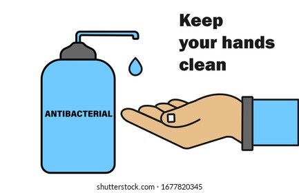 Icono antiséptico con una mano. Antibacteriano, vector.Desinfección. Vector.