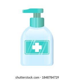 Antiseptic icon. Hand sanitizer bottle. Cartoon vector icon isolated on white. Vector illustration. Flat design.