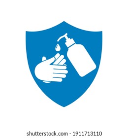 Antiseptic icon, hand sanitizers. Alcohol rub sanitizers kill most bacteria from hands and stop viruses. Sanitizer bottle, wall mounted container, liquid soap icon - vector