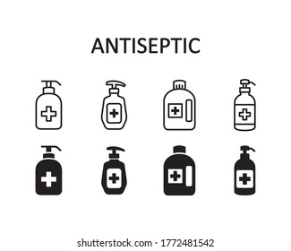 Conjunto de iconos antisépticos. Ilustración gráfica vectorial. Adecuado para diseño de sitios web, logotipo, aplicación, plantilla y ui.