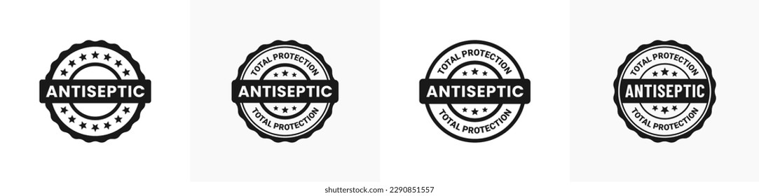 Antiseptic label vector or Antiseptic stamp vector isolated in flat style. Best Antiseptic label vector for product packaging design element. Simple Antiseptic stamp vector isolated.