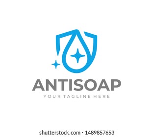 Antiseptic Liquid Logo Design. Drop And Shield Vector Design. Hand Disinfectant Logotype