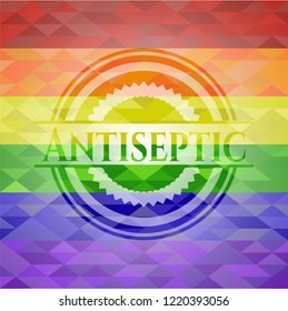 Antiseptic on mosaic background with the colors of the LGBT flag