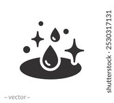 antiseptic processing surface, easy cleaner liquid icon, detergent or gel drop, clean and shine concept, flat vector illustration