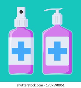 Antiseptic set. Hand sanitizer, gel sanitizer. Coronavirus (COVID-19) prevention. Clean hands. No coronavirus.