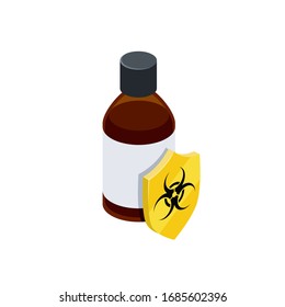 Antiseptic Shield Virus Protection biohazard. Vector 3d isometric, color web icon, new flat style. Creative illustration design, isolated graphic idea for infographics.