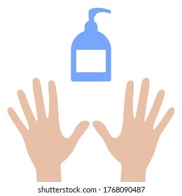 Antiseptic soap and clean hands icon isolated on white background. Flat illustration vector
