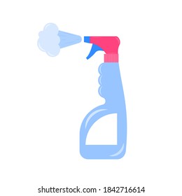Antiseptic spray icon Vector illustration in flat design Blue bottle with pink spray of sanitizer on white background