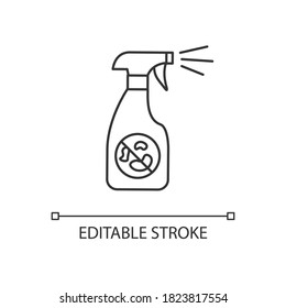 Antiseptic spray pixel perfect linear icon. Disinfectant for home cleaning thin line customizable illustration. Contour symbol. Sprayer bottle vector isolated outline drawing. Editable stroke