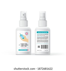 Antiseptic sprey mock-up, label design with hand sanitizer symbols and graphics