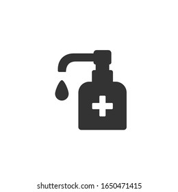 Antiseptic vector icon Hygiene Virus hand care. Black shape silhouette sign. Washing hands, anti bacterial soap, use sanitary antiseptic. Flat design illustration