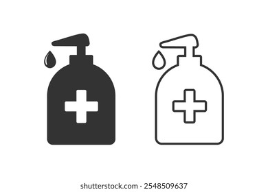 Antiseptic vector icon set Hygiene Virus hand care. Flat design illustration