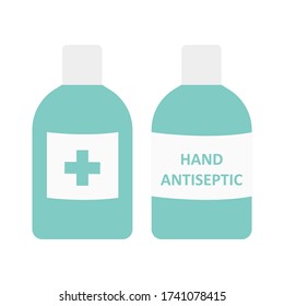 Antiseptic vector icons in flat design isolated on white background. Prevent coronavirus, viruses, diseases, bacteria on your hands.